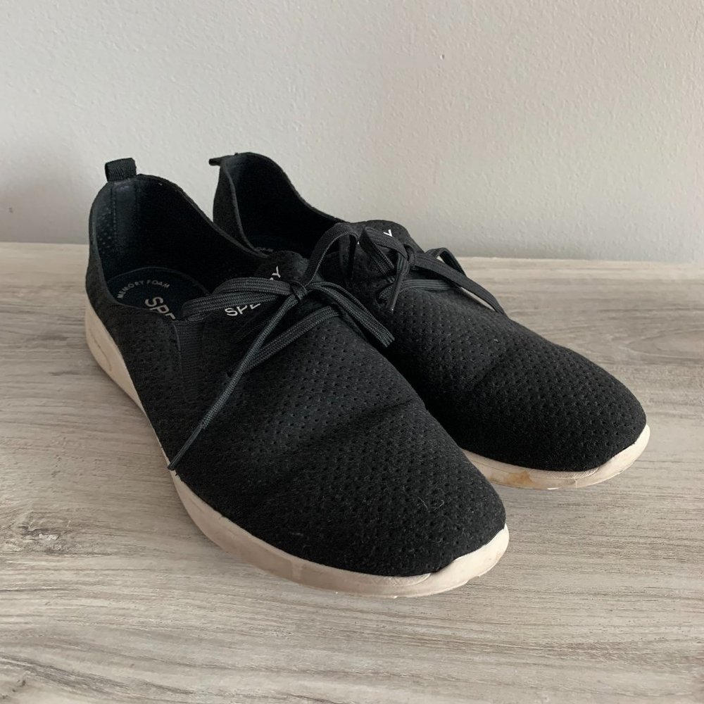 USED-Black Sperry Top Siders with Memory Foam-Size 9.5